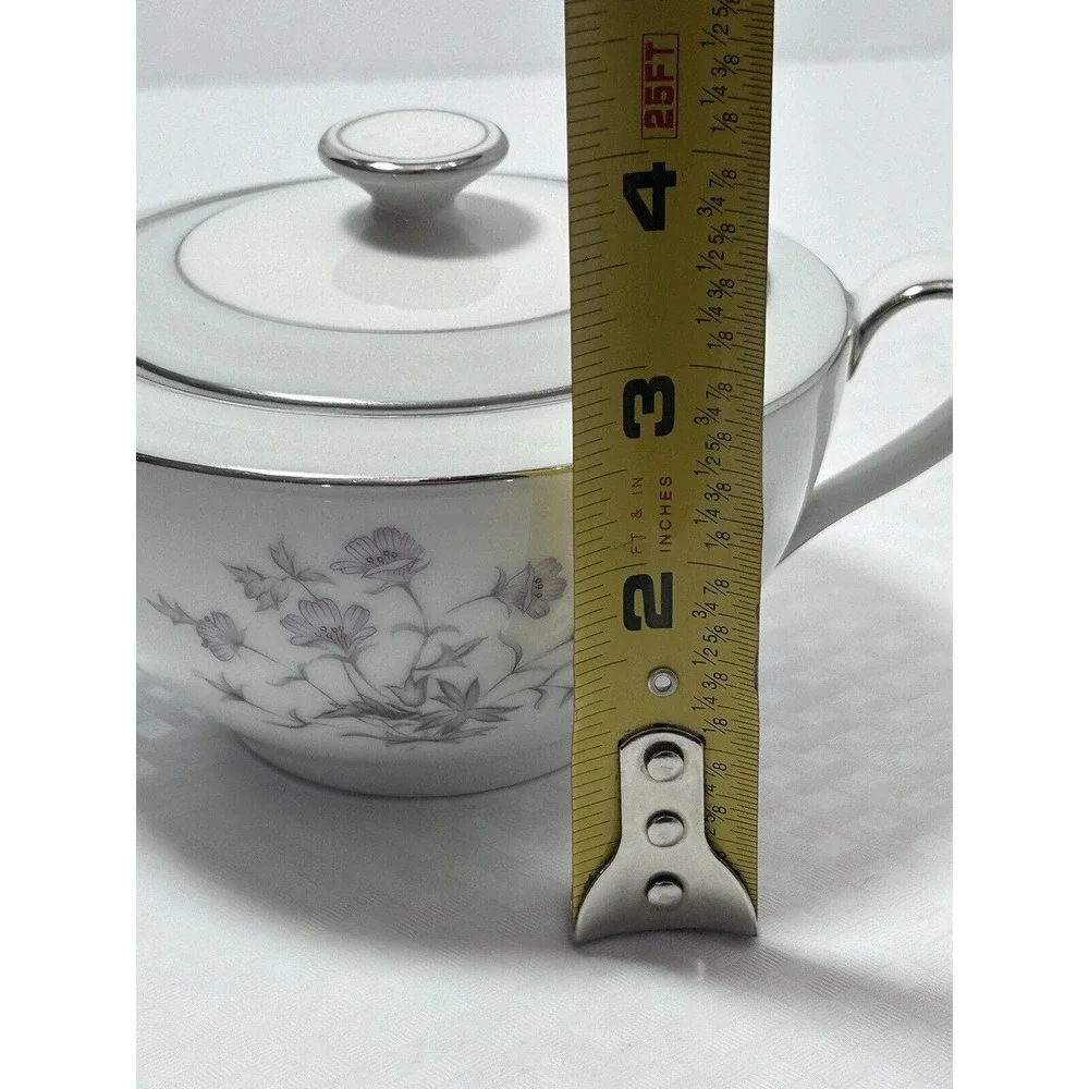 Vintage Royal M‎ By Fuji Sachet Flower Silver Rim Sugar Bowl With Lid Japan